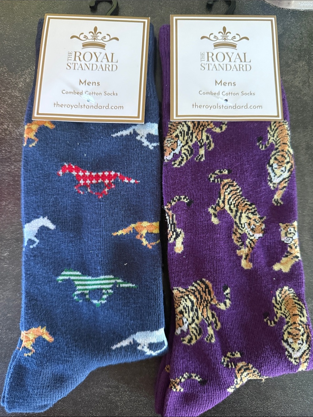 Men’s Socks - Navy Horses & Purple Tiger Pattern